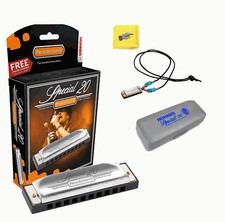 Hohner Special 20 Progressive G with Mini Harmonica Necklace and Polish Cloth