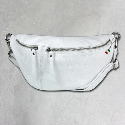 Florence Echtleder Gürteltasche extra groß Damen weiß Bauchtasche Jugend OTF820W - Bild 1 von 4