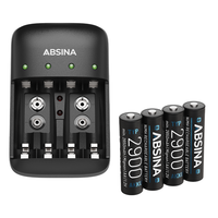 Absina Akku LadegeräT X4 FüR Aa, Aaa & 9V - AkkuladegeräT Inkl 4X Aa 2900 Akkus