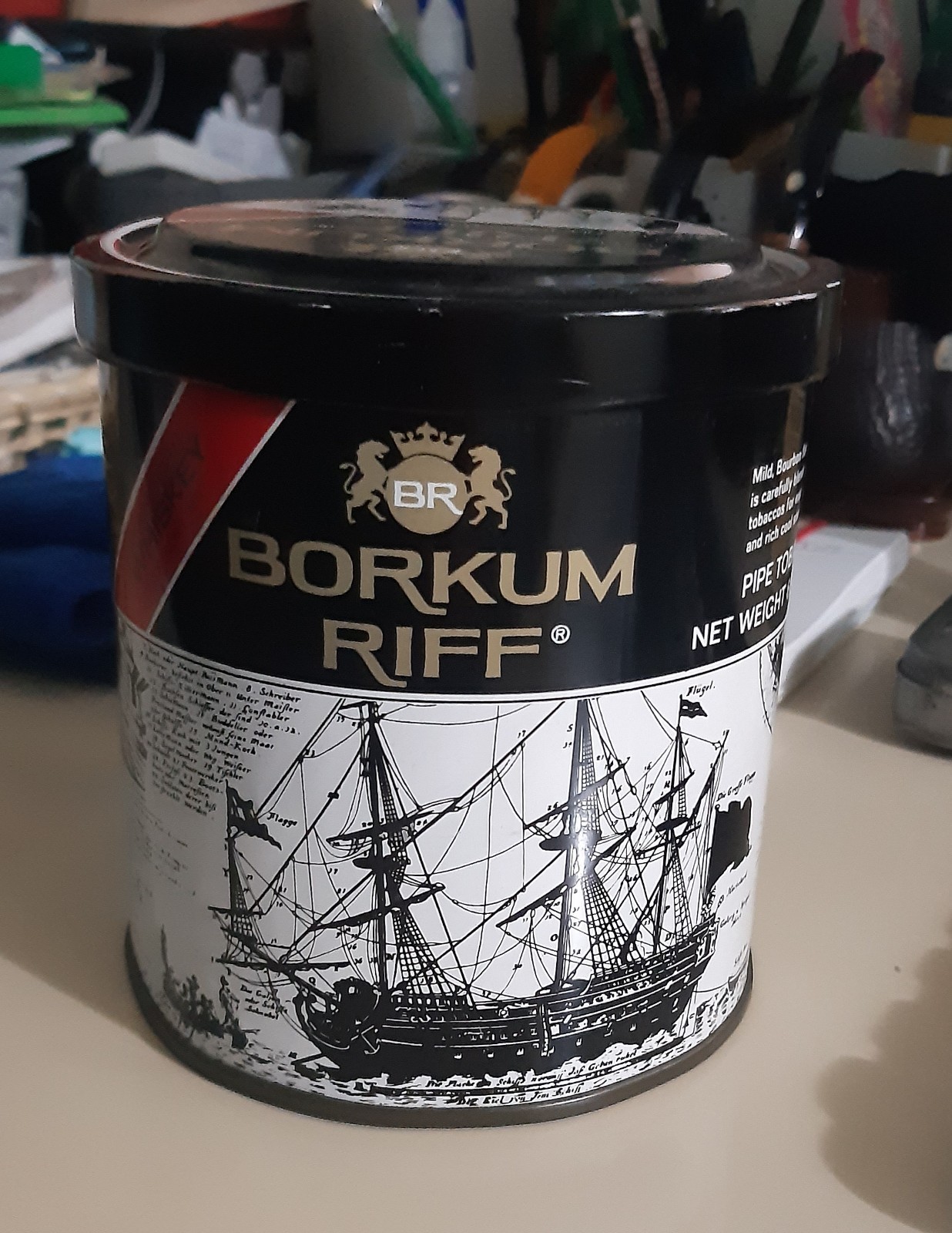 SCATOLA DI LATTA ( VUOTA) PIPE TOBACCO-BORKUM RIFF SWEDEN-ANNI '70 - 170 GRAMMA