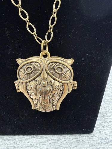 Lucky Brand Brass Tone BOHO 17” Long Owl Locket Necklace; Clasp To Close Works - product listing photo