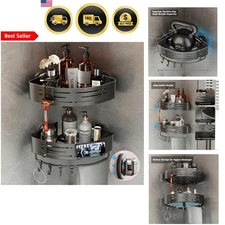 Corner Shower Caddy Suction Cup 2 Pack Bathroom Organizer with Hooks Gray