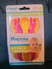 Premia Babycare 6m+ 6 1st Spoons & Forks Pink & Yellow BPA Free