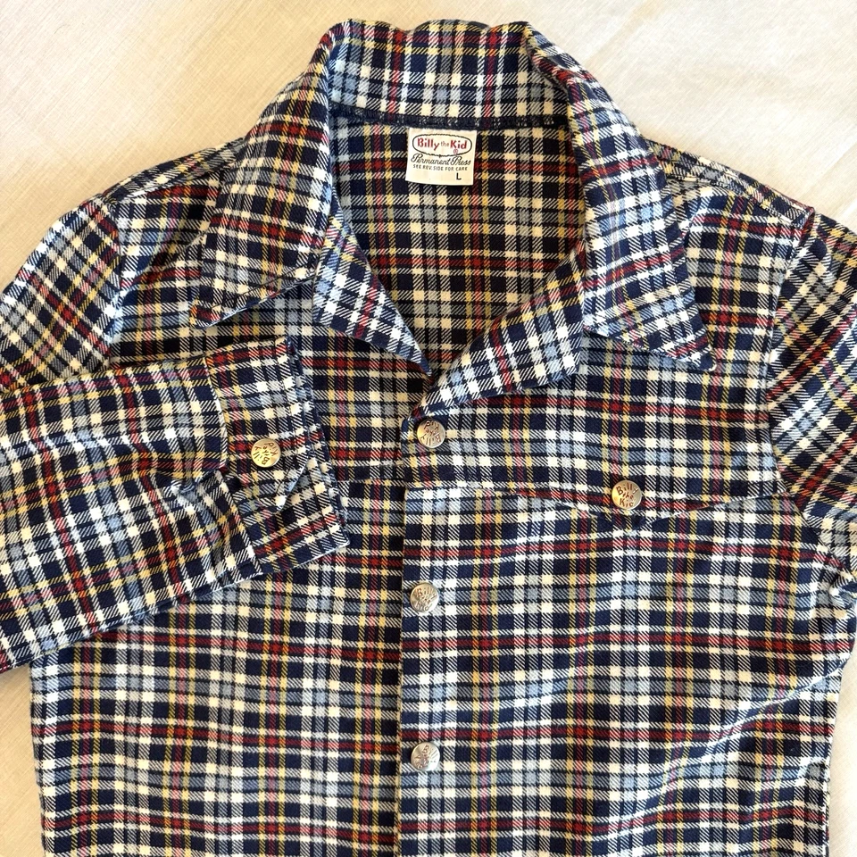 Camisa Chaqueta Vintage Años 60 70 Billy El Niño Botón a Presión Franela a Cuadros L Niño Juventud Foto 2 de 4