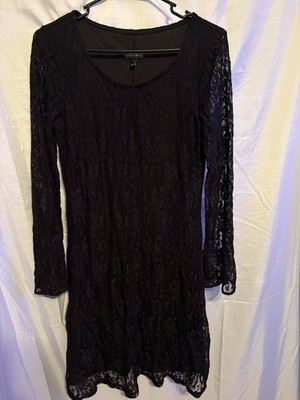 Woman's Black Lace Floral Dress Size Medium Formal Party Funeral | eBay