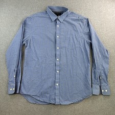 Banana Republic Shirt Mens Large Blue Check Long Sleeve Button Up Soft Wash Slim