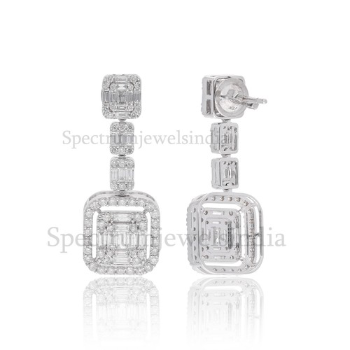 Lab Grown CVD Diamond Dangle Earrings Gift 18k White Solid Gold 2.90 Ct. - Picture 2 of 8