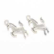 BLUK 50Pcs Horse Charms DIY Jewelry Making Pendants Antique Silver