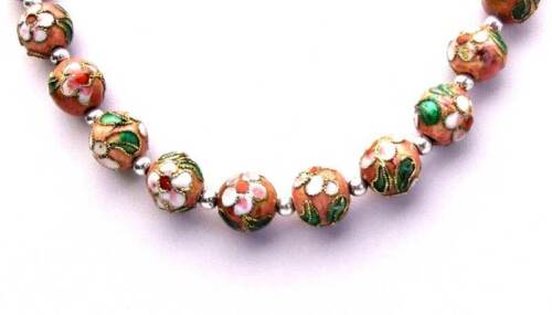 Collana Lunga 20" Gioielli Cina Rotonda 12mm Rosa Cloisonne Donna - Foto 3 di 15