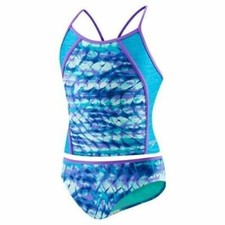 Speedo Rhythmic Tie Dye Tankini Two Piece Swimsuit, Blue Girls , Size 14