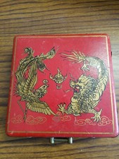 VINTAGE Set of 8 Asian leather Coasters in leather case
