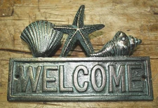 Cast Iron SEASHELL WELCOME Plaque Sign Nautical Wall Pool Home Decor STARFISH #2
