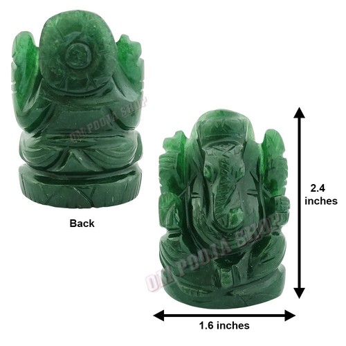 Green Jade Gajananda Ganesha Idol – Hindu God Statue for Prosperity & Home Decor - Picture 4 of 4