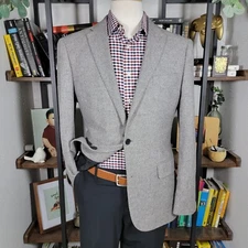 JCPenney Mens Flannel  Sport Coat Blazer Surgeon Two Button Gray Wool Sz Medium