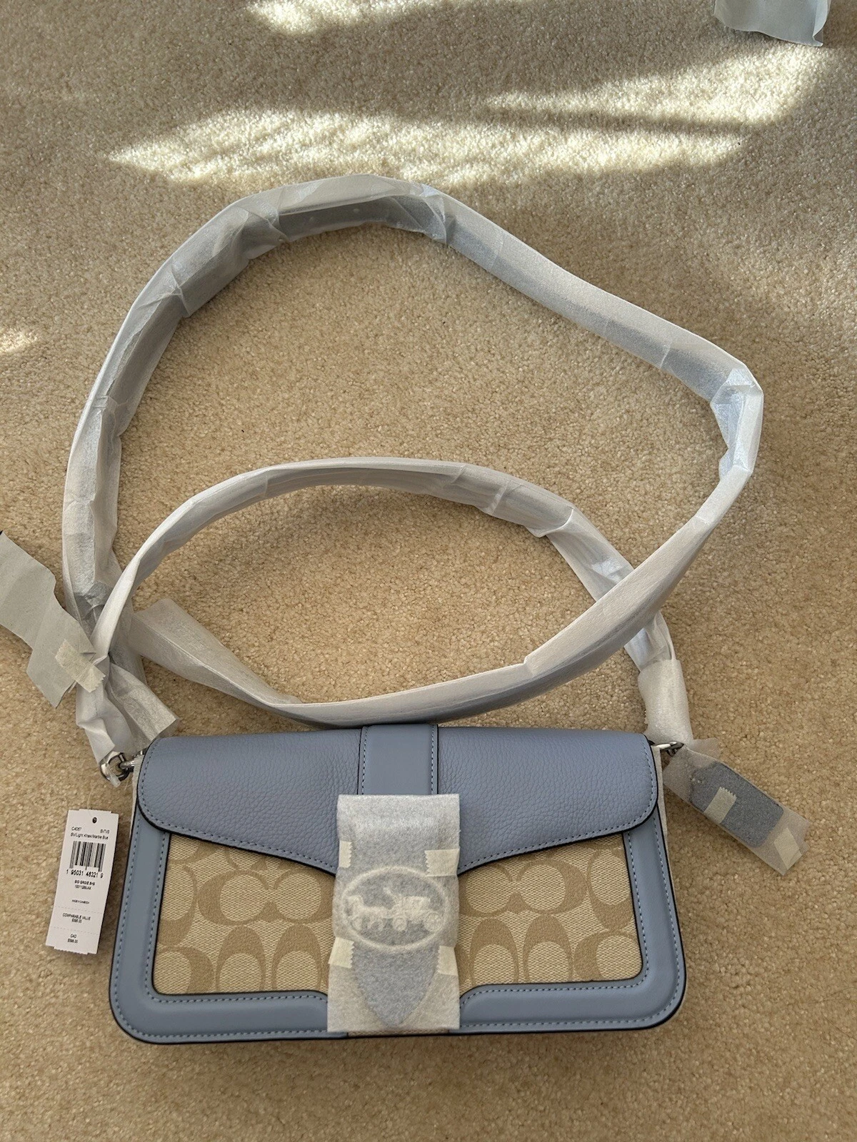 Borsa a tracolla firmata Georgie C4067 COACH SV cachi leggero marmo blu nuova