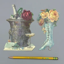 c 1880 Die Cut Victorian CHAMPAGNE BUCKET High BUTTON BOOT Antique Scrap 7"