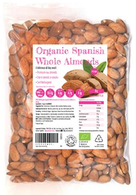 PINK SUN Organic Whole Almonds 1kg Spanish Natural Shelled Raw Dried Nuts Unsalted Kernel