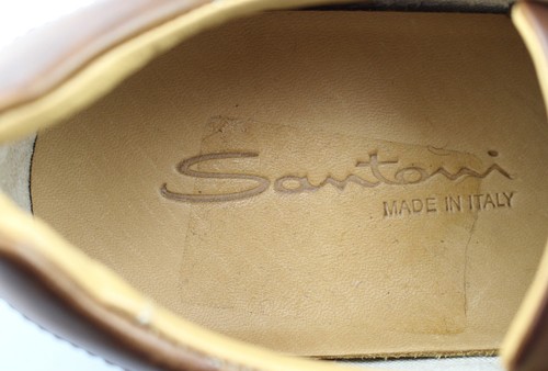 Men's SANTONI 'Aztec' Brown Leather Perforated Sneakers Size US 8.5 - D - Picture 5 of 6