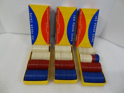 Vintage 300 Red White Blue Van Dyke Embossed Paper Fleur De Lis Poker Chips 1.5''