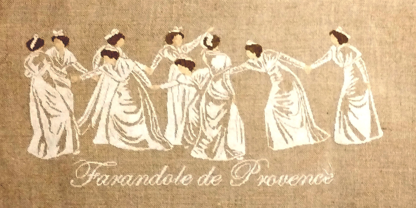 Broderie point de croix La farandole de Provence par Léo Lelée fait main en lin 40x30cm