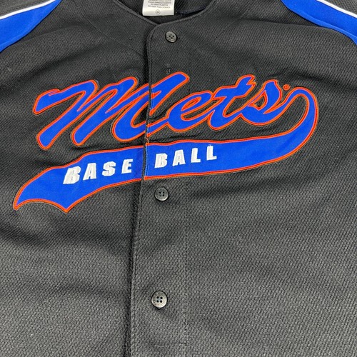 Adidas MLB New York Mets Baseball Button Up Jersey Youth Medium Black & Blue - Picture 3 of 11