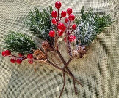 5 Künstlich Picks Weihnachten Tanne Beeren Advent Gesteck Kunstblume Deko Neu -