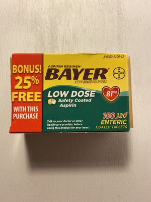 Low Dose "Baby" Aspirin Pain Reliever Enteric Coated Tablets 81 Mg,120 Count (312843541245)