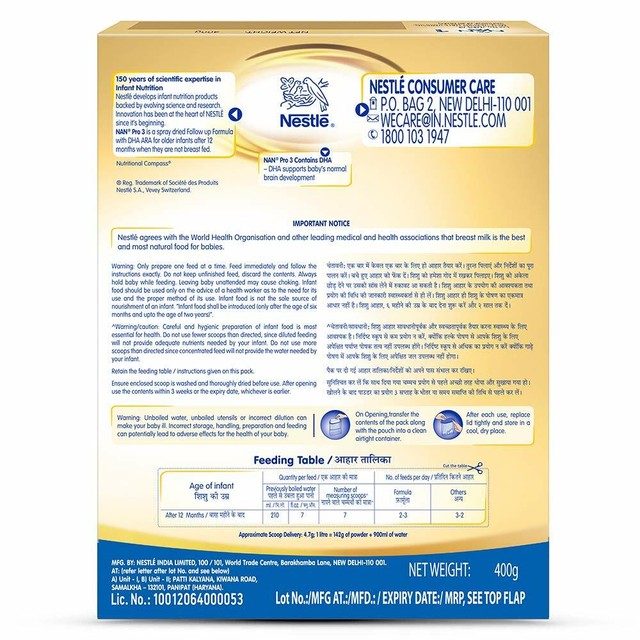 Nestle Nan Pro 3 Follow Up Formula Powder After 12 Months Stage 3 400g For Sale Online Ebay