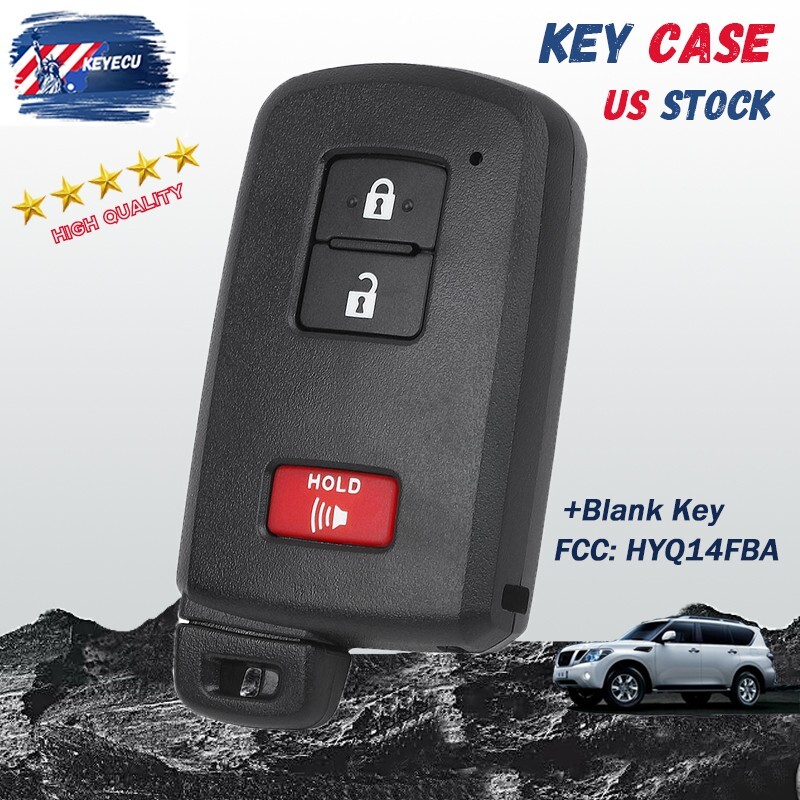 Replacement Key Fob Shell For Toyota - 3 Button Smart Key Case HYQ14FBA Compatible With Highlander, 4Runner, Tacoma, Tundra