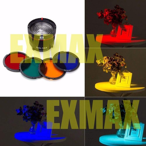 EXMAX NG-10X Fresnel Focusing Lens adapter for LED studi and flash 4Color Filter - Picture 3 of 15