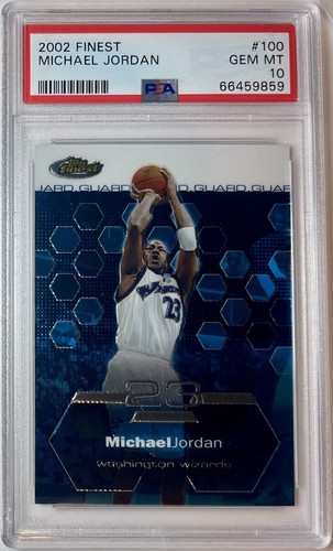 2002 Topps Finest Michael Jordan #100 NBA BASKETBALL CARD WIZARDS PSA 10 MINT - Picture 3 of 4