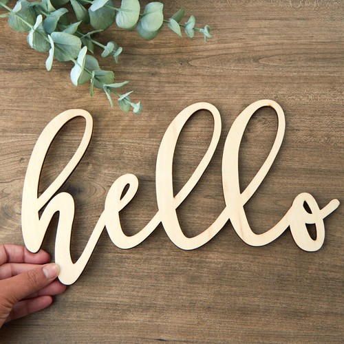 Set of 4 Unfinished Wood Cutout "hello" 10" Word Signs - Picture 2 of 4