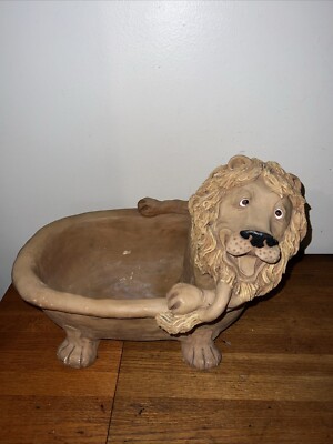 Vtg MCM Dave Grossman - Signed - Lion in Bathtub Pottery Planter - 15 x 5 x 9