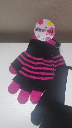 Children Unisex 3 Pairs Gloves Black Red Purple Stripes One Size - Picture 10 of 13
