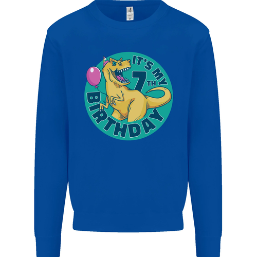7th Birthday Dinosaur T-Rex 7 Year Old Kids Sweatshirt Jumper - Picture 6 of 97