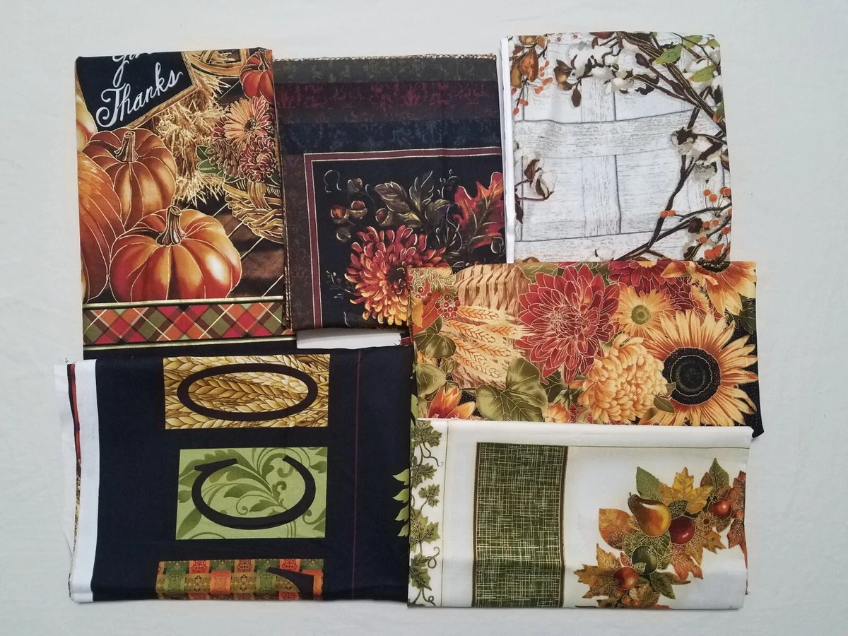 Lot 6 Panels Autumn Harvest Thanksgiving Wall Hanging Tapestry Cotton Fabric