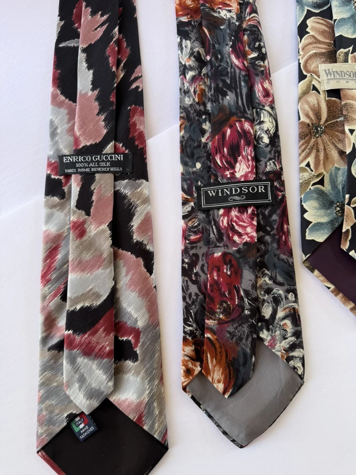 Lot Of Four Ties, Windsor & Enrico Gucci’s, Floral Style, Silk, All 56-58”. - Image 4 of 4