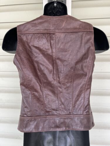 Paige Premium Denim Brown Aiden Fitted Distressed Leather Vest Size S Motorcycle - Picture 3 of 14
