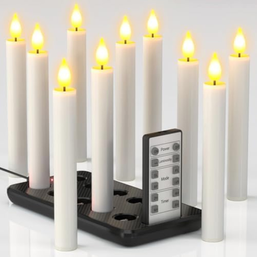 Yme Set 10 Candele LED Ricaricabili con Telecomando e Base di Ricarica