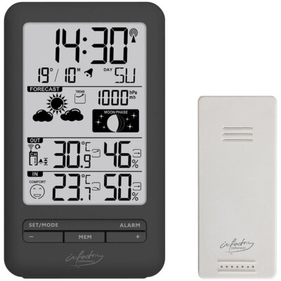 infactory Funk-Wetterstation mit Außensensor, Prognose, Luftdruck und Mondphase
