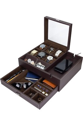 HOUNDSBAY Watch & Jewelry Box With Smartphone Charging Station And Cufflink Box
