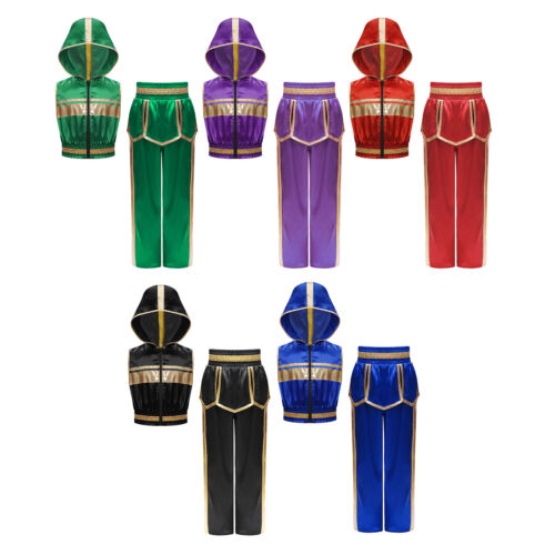 Kids Boys Outfits Stage Set Boxing Suit Hoodie Arts With Pants Sleeveless Top - Picture 2 of 26