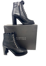 Barneys New York Women's Black Combat Lace Up Ankle Boots Heels, Box Dust Bag 7