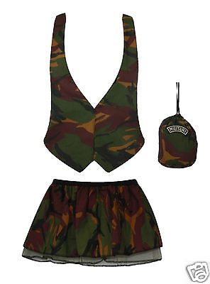 Army Girl Camo Soldier Waistcoat Pleated Tutu Pouch Fancy Dress UK Military