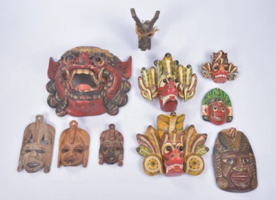 10x Maske Dekomaske Deko Holz Raksha Kobra handgeschnitzt handbemalt Teufel /3 - Bild 1 von 4