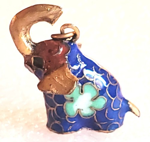 Vintage cloisonne & brass 3-D enamel elephant pendant or charm - Picture 3 of 6