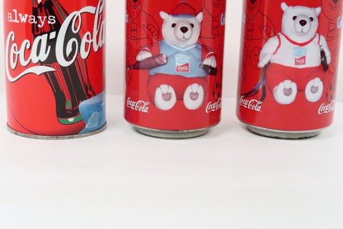 COCA-COLA POLAR BEAR COLLECTIBLE EMPTY METAL TIN CAN CONTAINER LOT OF 3 - Picture 4 of 5