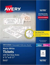 Printable Tickets w/Tear-Away Stubs White 10-up 50-sheets 500/PK - 1EA
