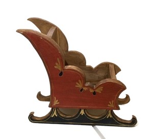 Vtg Handmade Thick Wooden Sleigh Decor For Hollidays Hand Painted  14” X 7”x 16”