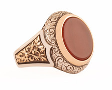 Men  s Ring Yemeni Aqeeq Red Carnelian Stone Handmade Islamic 925 Silver Ring